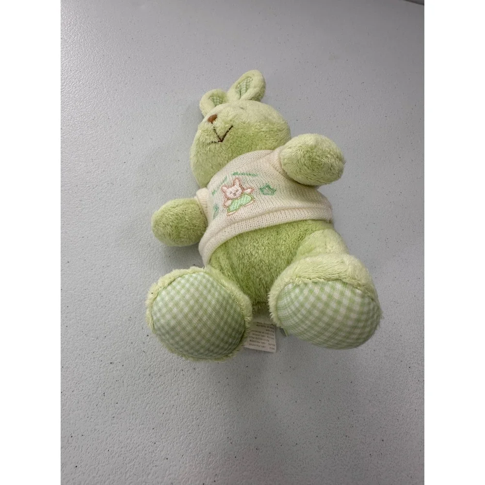 Little Wonders Bunny Plush Green Rabbit Stuffed Animal Sweater 10in Kids Rattle